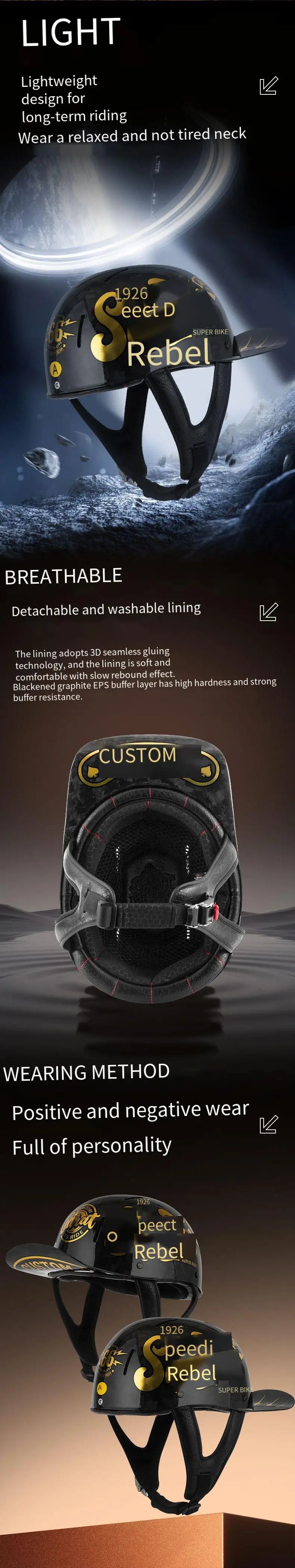 New retro summer motorcycle helmet motorcycle cruising half face helmet anti-collision men lightweight and breathable.