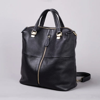Fashionable Soft Top Layer Cowhide Backpack Large Women's Bag Black Versatile Ladies Handbag Shoulder Bag for All Occasions