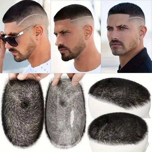 Short Buzz Cut Hair Piece for Man 100% Human Hair Hair Toupee Breathable and Invisible PU Base Biomimetic Scalp Hair Replacement
