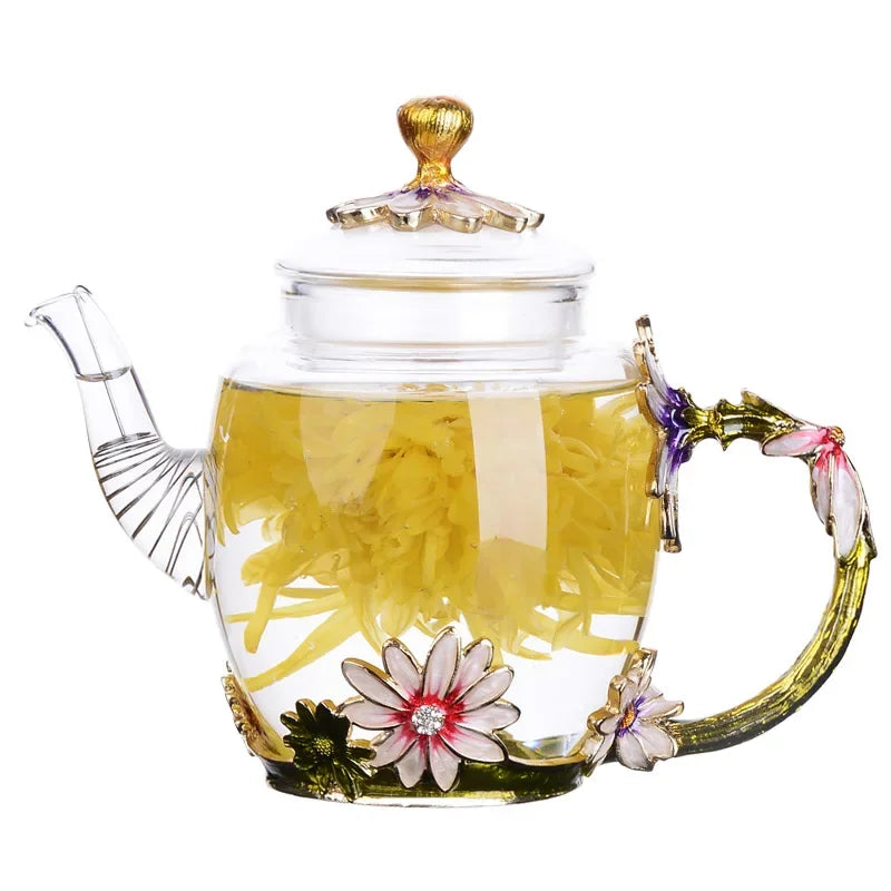 Hand-painted Enamel Color Tea Pot Heat-resistant Glass Single Teapot High-grade Flower Kungfu Water Pots Kettle