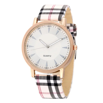 New Fashion Women Watch Simple Vintage Plaid Leather Strap Quartz Wristwatches Dress Casual Ladies Watch Clcok Relogio Feminino