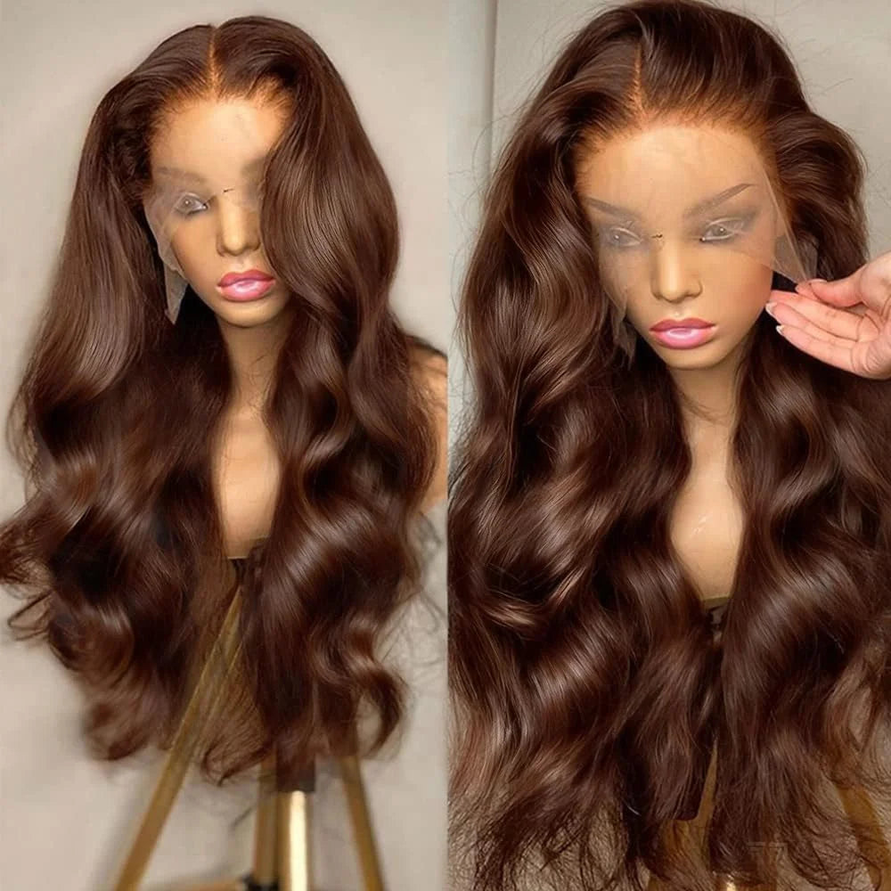 Geeta 30 34 Inch Chocolate Brown Body Wave Lace Front Wig 200 250 Density Colored 100% Human Hair Wigs 13x4 Lace Frontal Wig