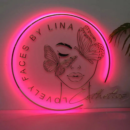 Custom LED Acrylic Metal Sign Business Logo Salon Sign Backlit Company Signage Hair Studio Beauty Nails Acrylic Signs Neon Light