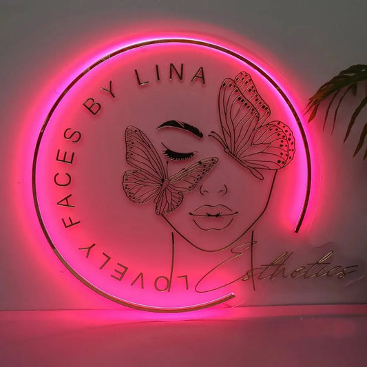 Custom LED Acrylic Metal Sign Business Logo Salon Sign Backlit Company Signage Hair Studio Beauty Nails Acrylic Signs Neon Light