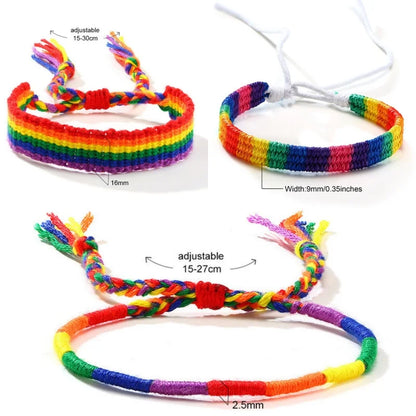 LGBT Bracelet Braided Friendship Bracelets Stylish Hand Woven Bracelet Rainbow Adjustable Size Pride Wristbands