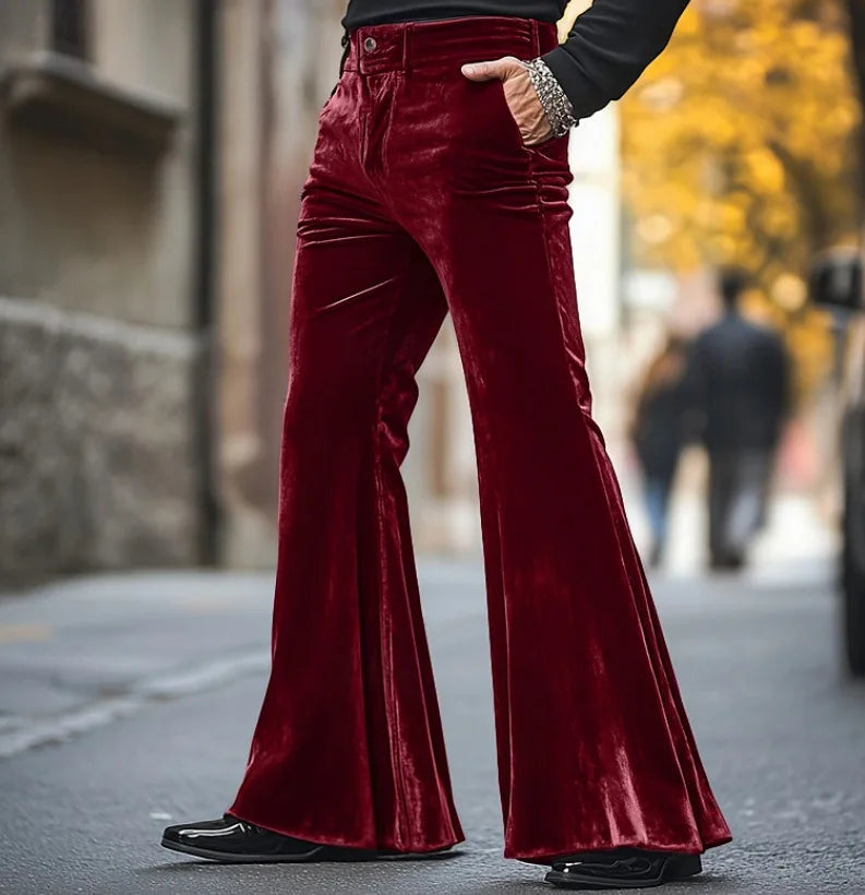 High Street Velvet Flared Pants For Men Vintage Slim Fit Suit Trousers Spring Autumn Fashion Comfort and Soft Pant Streetwear