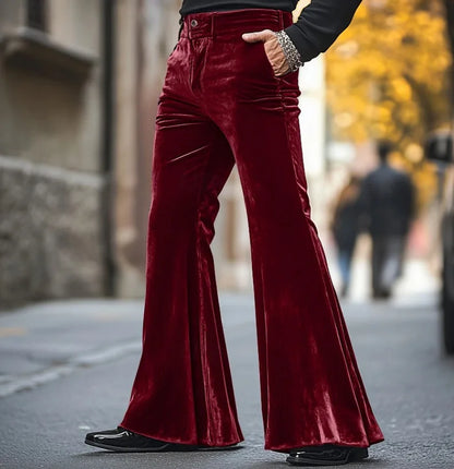 High Street Velvet Flared Pants For Men Vintage Slim Fit Suit Trousers Spring Autumn Fashion Comfort and Soft Pant Streetwear
