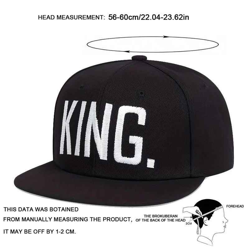 1piece Unisex King Letter Embroidery Hip Hop Hat Outdoor Adjustable Sunscreen Leisure Hat Spring Autumn Travel Tourism Vacation