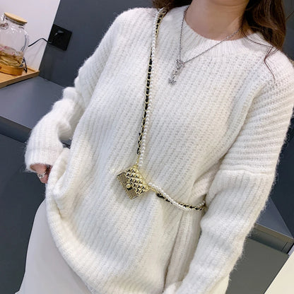 Mini dinner bags for women fashionable metal small box bag designer pearl chain shoulder bag clothing accessories crossbody bag
