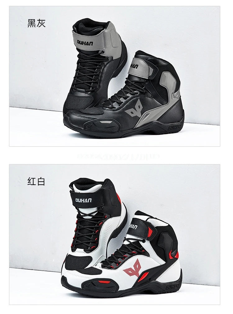 DUHAN  Motorcycle Boots Male Boots for Men Motocross Waterproof Anti Slip Fall Prevention Mid Top Leather Cycling Riding Shoes