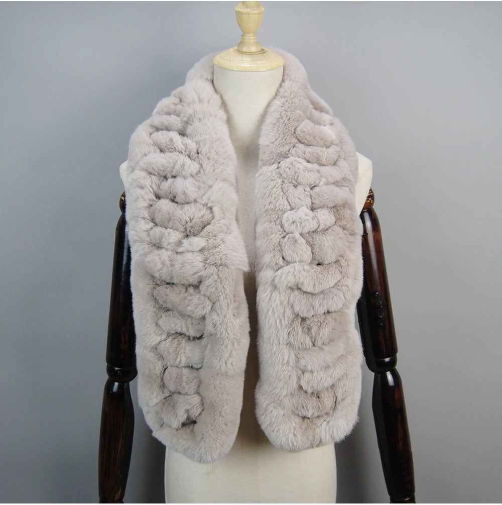Winter Women Knitted Real Rex Rabbit Fur Scarf Natural Soft Long Style Rex Rabbit Fur Muffler Lady Warm 100% Genuine Fur Scarves