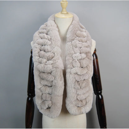 Winter Women Knitted Real Rex Rabbit Fur Scarf Natural Soft Long Style Rex Rabbit Fur Muffler Lady Warm 100% Genuine Fur Scarves