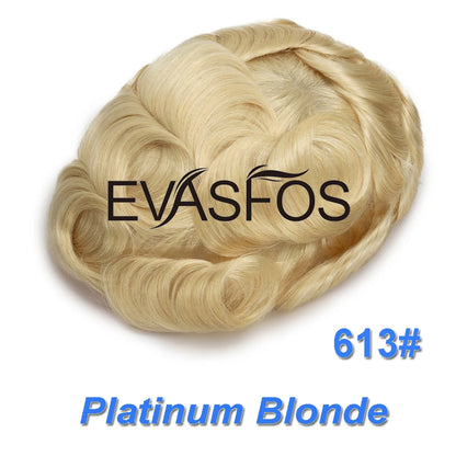 EVASFOS 0.02-0.04mm Super Thin Skin Men's Toupee Natural European Human Hair Male Wig Prosthesis Hair System For Men