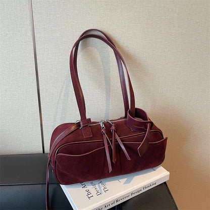 MOODS 2025 Autumn Latest Commute Shoulder Bags For Women PU Suede Pure Color Large Capacity Boston Bag Luxury Designer Handbags