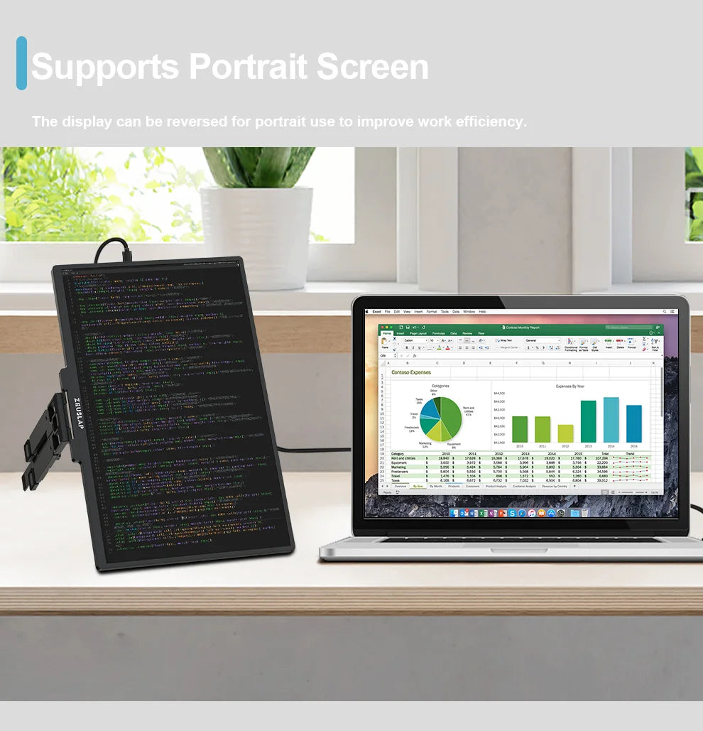 ZEUSLAP 16" Floatable Stacked Portable Monitor QHD 2560*1600P 400Nits 16:10 IPS Panel for Laptop Notebook Second Screen Display