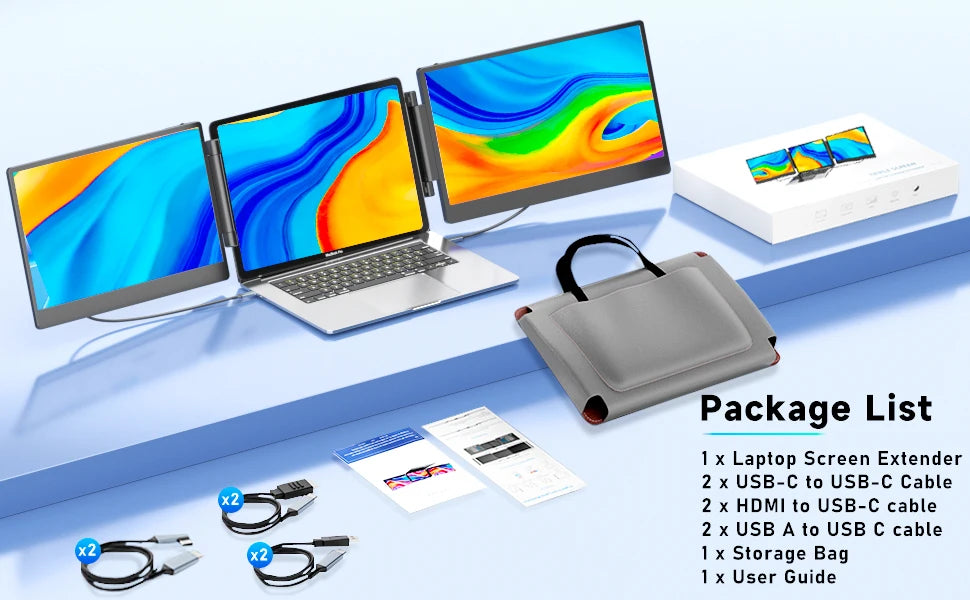 14'' S3 Triple Screen Gaming Portable FHD IPS Foldable Holder With Dual Extendable Arms Type-C Interface