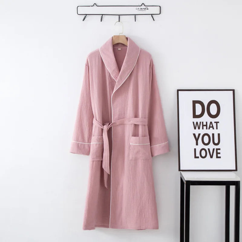 Women's Bathrobe Pure Cotton Large Size Spring Autumn Sleepwear Robe Long Sleeve Couple Home Wear Clothing Female Night Robes