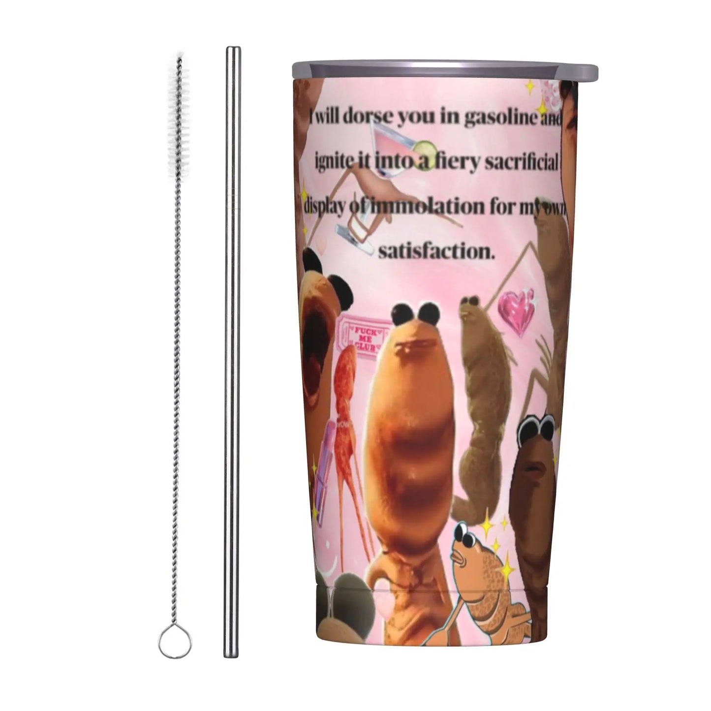 Marcus The Worm Christmas Meme  Tumbler With Straw  Stainless Steel Travel Mugs Double Wall Vacuum Insulated