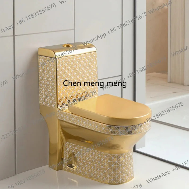 E136  Golden Toilet,Modern One-Piece Ceramic Toilet Bowl With S-Trap Drainage Dual-Flush Floor Mounted White Gold Color