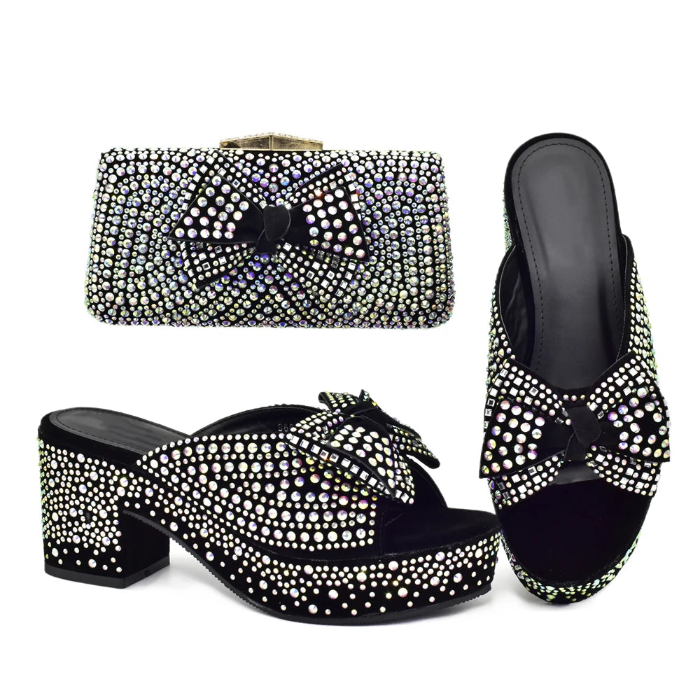 New Arrival Shoes and Bags Set for Women 2025 Women Shoe and Bag Set Decorated with Rhinestone Elegant Woman Heeled Pumps