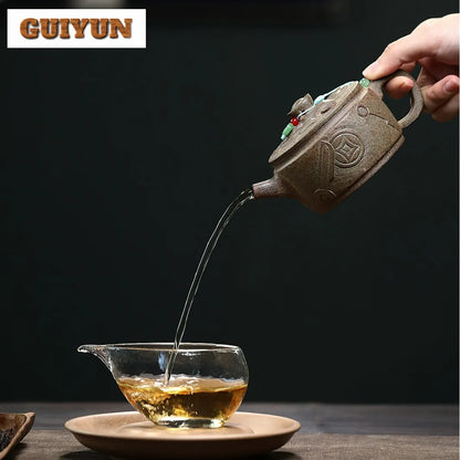 250ml Exquisite Yixing Purple Clay Teapots Master Handmade Large Caliber Pot Raw Ore Agilawood Mud Kettle Chinese Zisha Tea Set