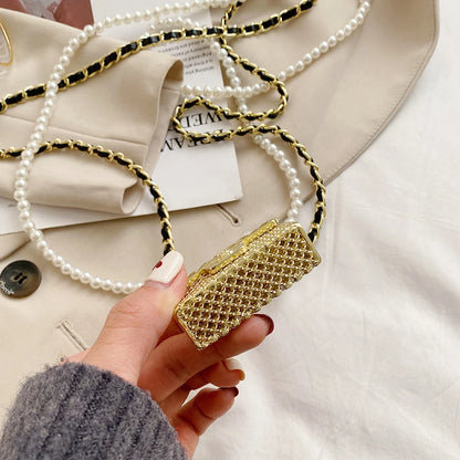 Mini dinner bags for women fashionable metal small box bag designer pearl chain shoulder bag clothing accessories crossbody bag