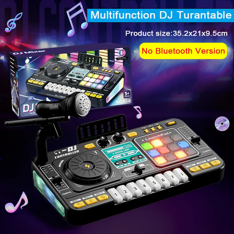 Kid DJ Mixer with Microphone Electronic Piano Keyboard Bluetooth DJ Turntable Controller Musical Instrument Kid Christmas Gift
