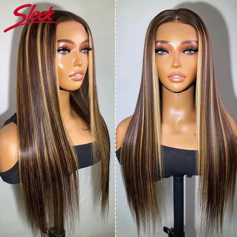 Sleek Straight Lace Front Wigs 13x6x1 Lace Part Human Hair Wig For Women Transparent Lace Highlight Blonde Big Sale Remy Hair