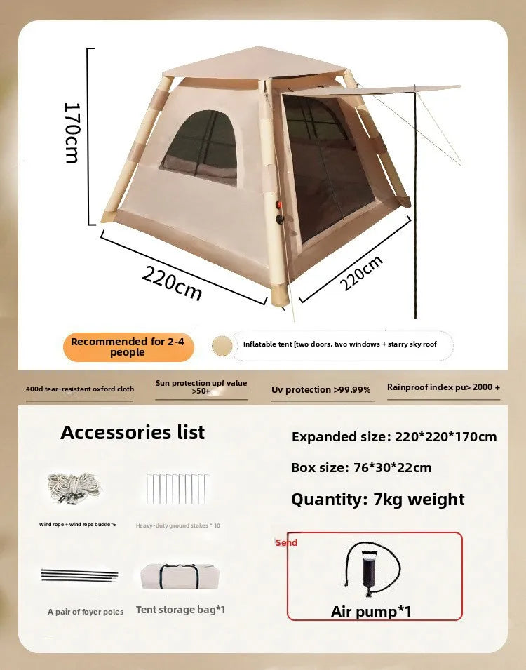 Automatic Inflatable Camping Tent 3-5 Person Waterproof UV Protection With Electric Pump Portable Outdoor Family Hiking Beach Te