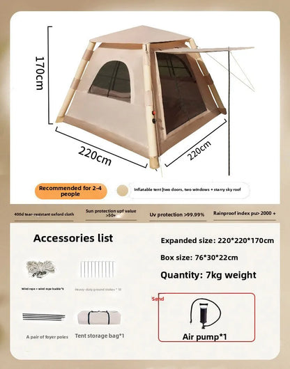 Automatic Inflatable Camping Tent 3-5 Person Waterproof UV Protection With Electric Pump Portable Outdoor Family Hiking Beach Te