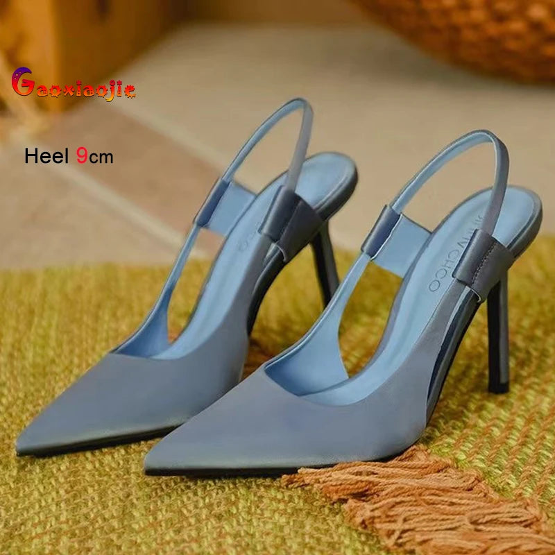2025 New Fairy Pink Womens High Heel Sandals Pointed Toe Shallow Mouth Soft Leather Heels Ladies Fashion Banquet Versatile Shoes