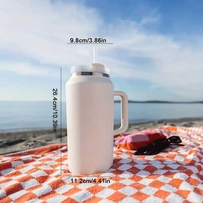 New 64OZ Handle Cup Double-layer Thermos Cup 304 Handle Car Water Cup with Straw for Hot and Cold Drinks, Camping and Sports