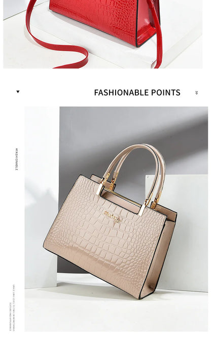 Luxury Bright Leather Ladies HandBags High-end Crocodile  Messenger Bags Boston Ladies Shopping Shoulder Tote Bags Crossbody Bag