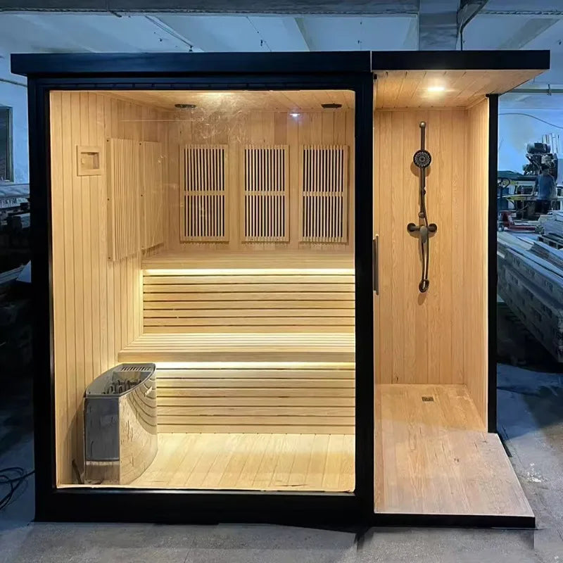 Customization Factory Customization Backyard   Sauna Outdoor with Shower  Authentic  Dry Wet Steam Sauna Room Shower Room 2-4 Pe