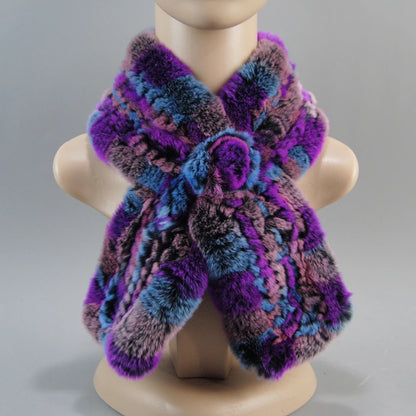 Hot Russian Women Knit Real Rex Rabbit Fur Scarf Lady Fashion Floral Rex Rabbit Fur Mufflers Hot Winter Warm Natural Fur Scarves