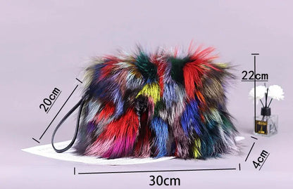 Fashion Fur Bag Autumn And Winter Real Fur Bags Fluffy Fox Fur Messenger Bags For Female Luxury Fur Handbag Warm Plush Handbag