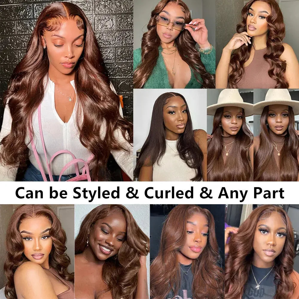 Chocolate Brown 13x4 Lace Front Wig Brazilian Pre Plucked 13x4 HD Lace Frontal Wigs Dark Brown Body Wave Human Hair Closure Wigs