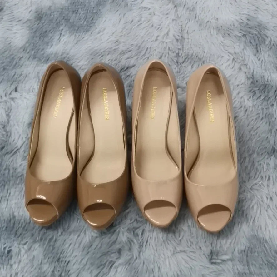 Women Platform High Heels Pumps Fashion Sexy Open Toe 12cm Patent Leather Stilettos Gladiator Party Wedding Jazz Dance Shoes