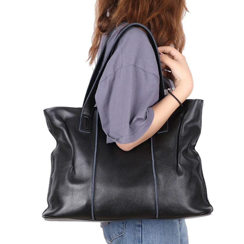 Women's Luxury Designer Natural Cowhide Soft Handbag Famale Fashion Shoulder Bag Ladies Cow Leather Large Capacity Tote Bag