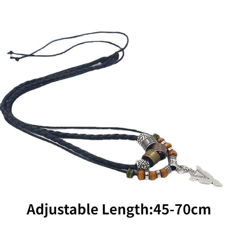 Collana Uomo Artificial Leather Rope Beaded Necklace Men Collier Homme Arrow Pendant Necklace For Men Jewelry Collar Hombre