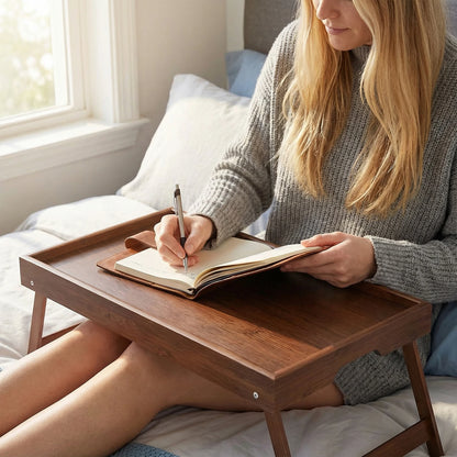Portable Multifunctional Bamboo Bed Tray Table with Folding Legs Breakfast in Bed Tray for Sofa Serving Eating Working Reading