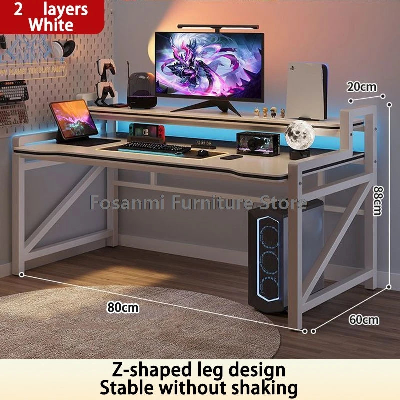 Wide Desktop Office Desk with Storage Shelf Modern Steel Frame Table for Bedroom Study Durable Computer Desks for Gaming Writing