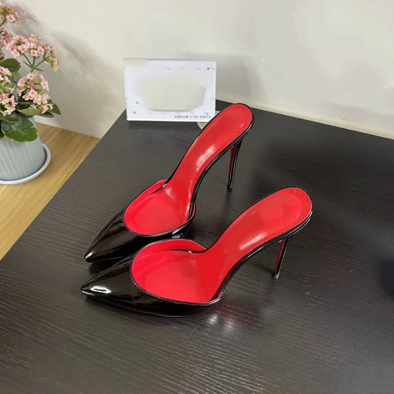Woman Stilettos 12cm Slipper High Heels Sexy Red inside Sandal Pointed Toe Female Stripper Show Stage Slingback Dress Shoes