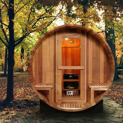 Customizable 3 Person Mini Outdoor Barrel Sauna Red Cedar Wood Dry Steam Sauna Room with Electric Sauna Heater for Cabin