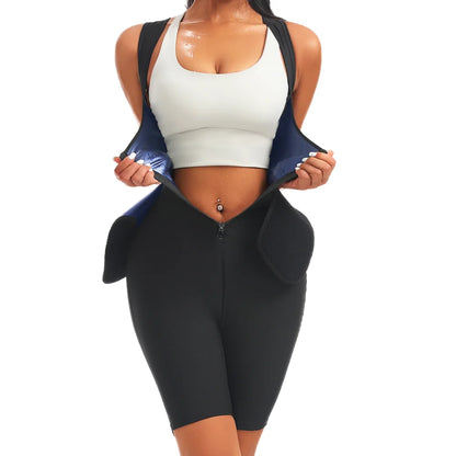 Women Hot Thermo Sweating Bodysuits Fat Burning One Piece Sauna Suits Weight Loss Jumpsuits Fitness Workout Thigh Trimmer Shorts