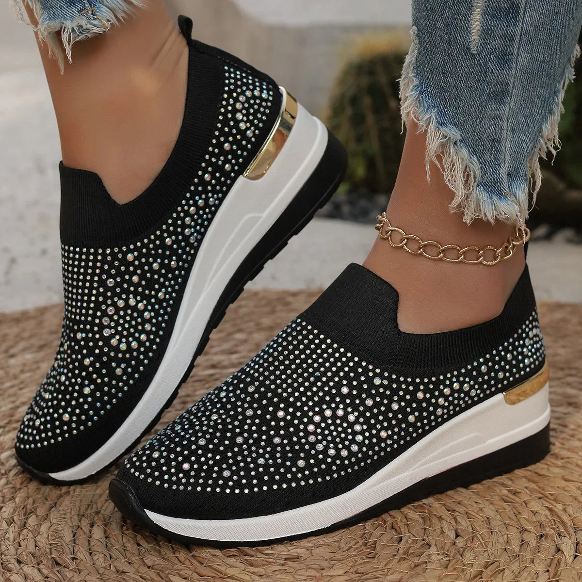 Women Wedges Platform Sneakers Autumn Fashion Round Toe Casual Sports Slip-on Shoes Woman Non Slip Vulcanized Shoes Plus Size 44