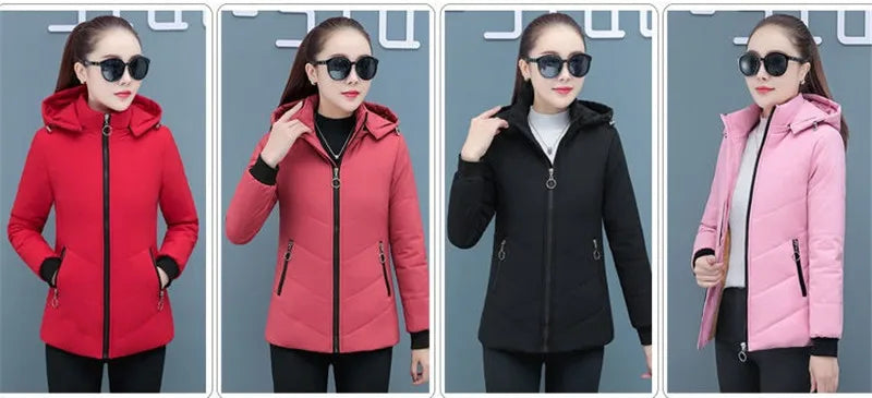 2025 New Women Add Velvet Cotton Jacket Female Winter Fleece Warm Hood Fashion Coat Ladies Down Padded Jackets M- 5XL Coat