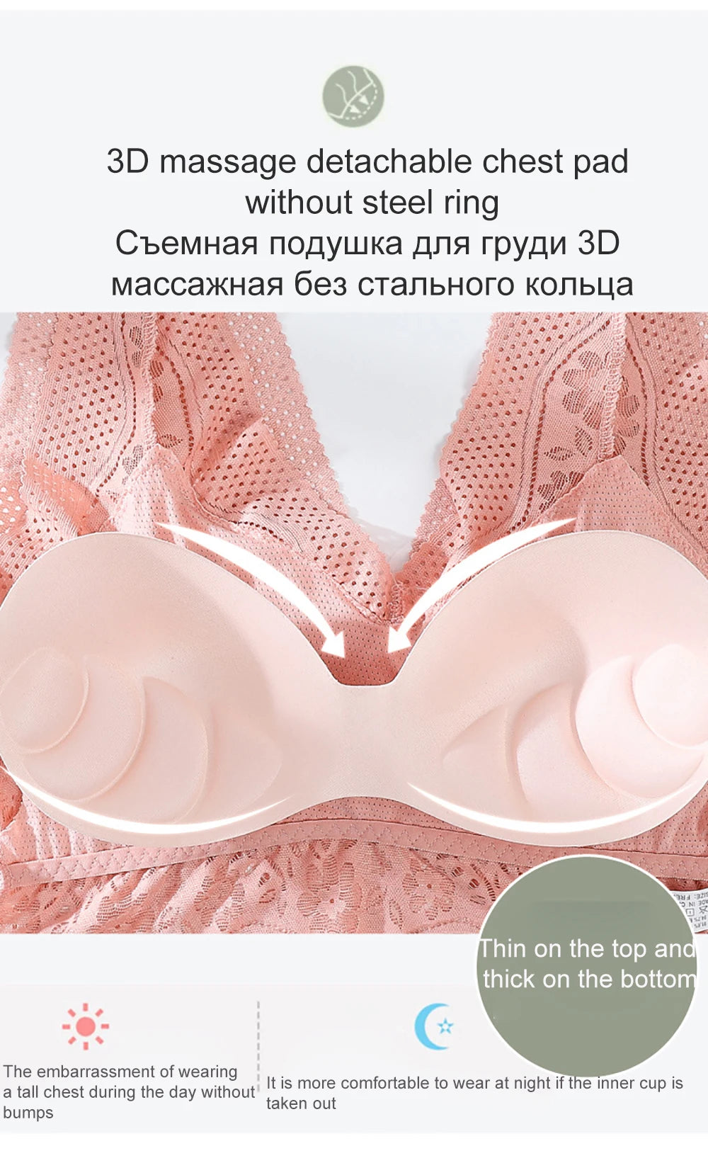 Breathable Female Vest Sexy Lace Bra Beauty Back Women Wire Free Push Up Bralette Underwear Seamless Wireless Gather Brassiere