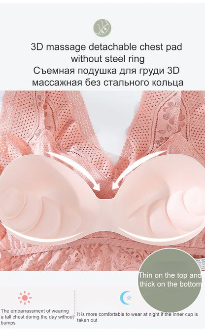 Breathable Female Vest Sexy Lace Bra Beauty Back Women Wire Free Push Up Bralette Underwear Seamless Wireless Gather Brassiere