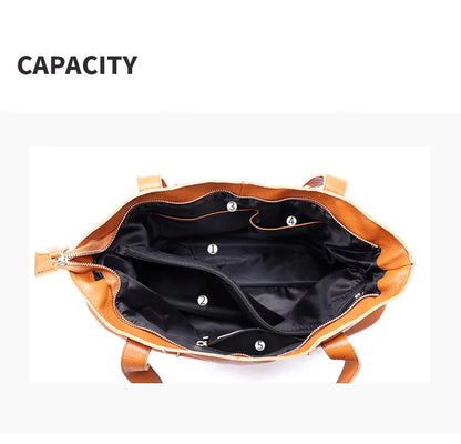 Women's Luxury Designer Natural Cowhide Soft Handbag Famale Fashion Shoulder Bag Ladies Cow Leather Large Capacity Tote Bag